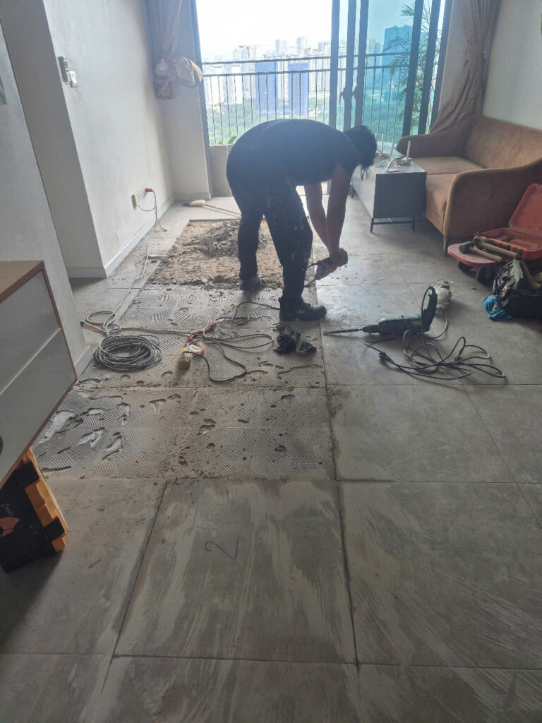 Sửa nền gạch bị phồng tại chung cư
